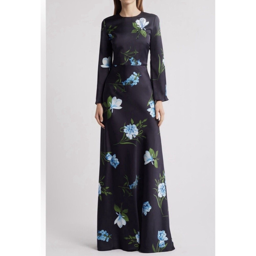 Sachin & Babi Alex Night Sky Blue Oculata Sequin Floral Women’s  Gown Size 14